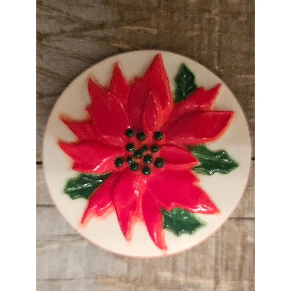 Poinsettia Flower Pin  Christmas‎ Holiday Red Green